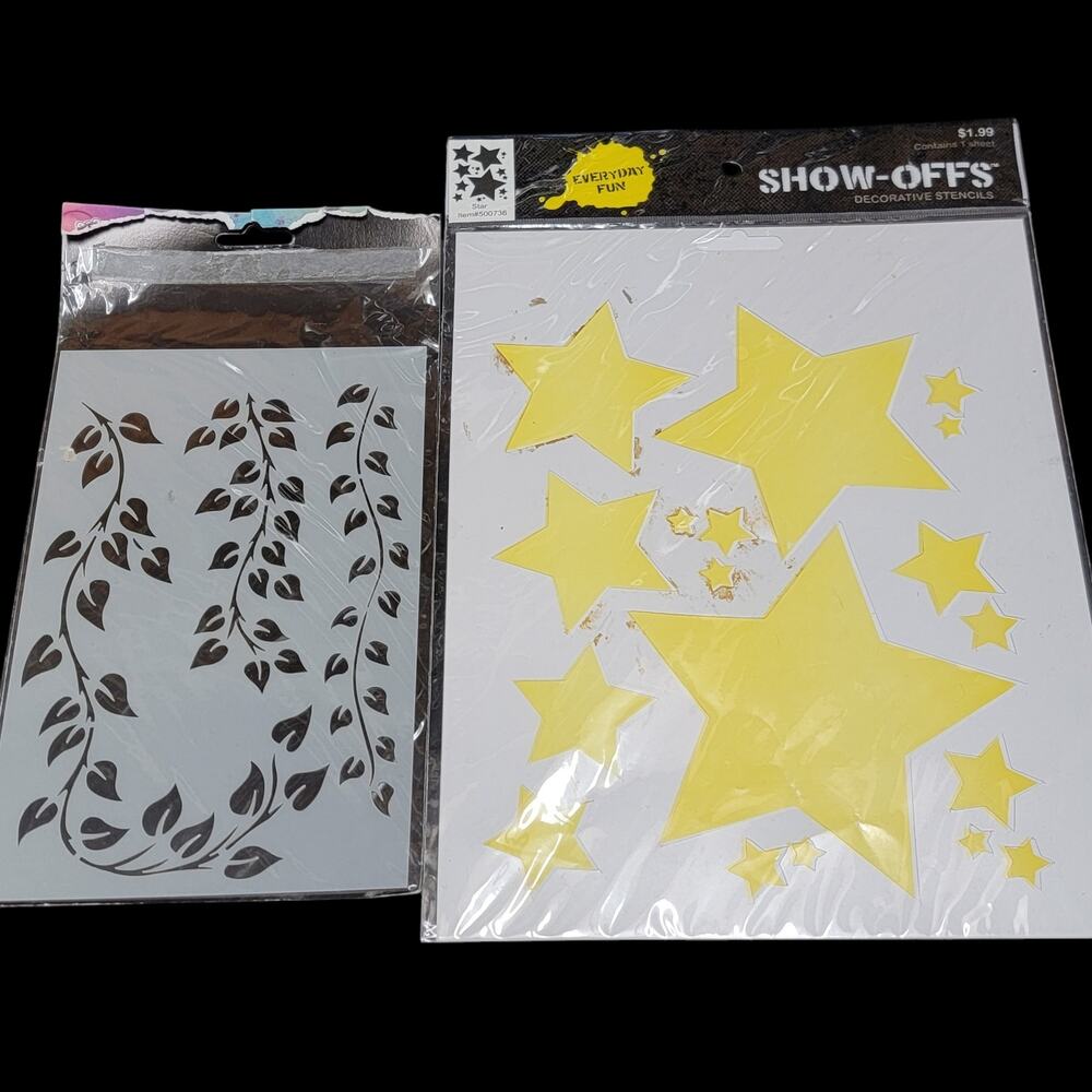 Decorative Stencils Lot of 2 Stars Leaves Vines Scrapbooking Papercrafts‎ DIY